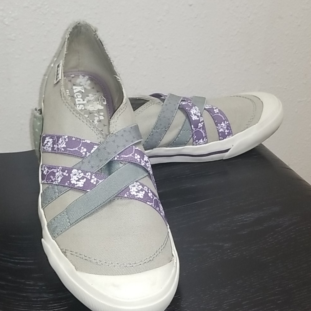 Keds Green/Purple Canvas Slip On Flats 9.5